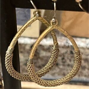 Teardrop dangle textured gold earrings